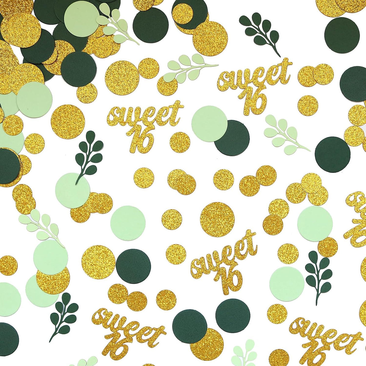 300PC Gold Glitter and Sage Green Sweet 16 Party Decorations Greenery Happy 16th Birthday Confetti