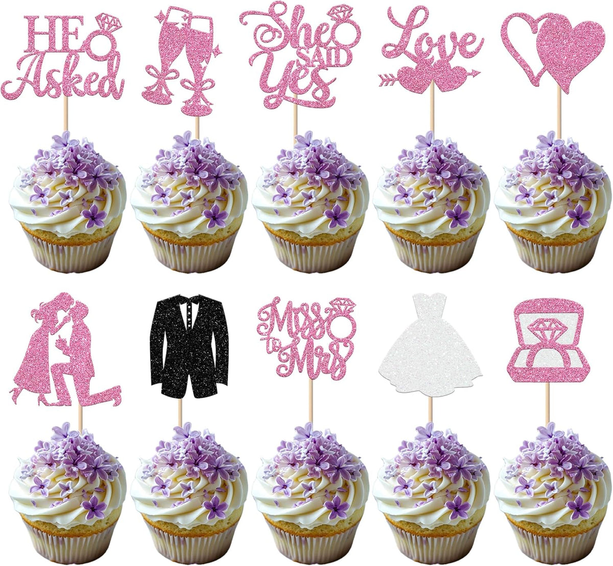 30 Pack Bride to be Cupcake Toppers Glitter Diamond Ring Love I Do Cupcake Picks Miss to Mrs He