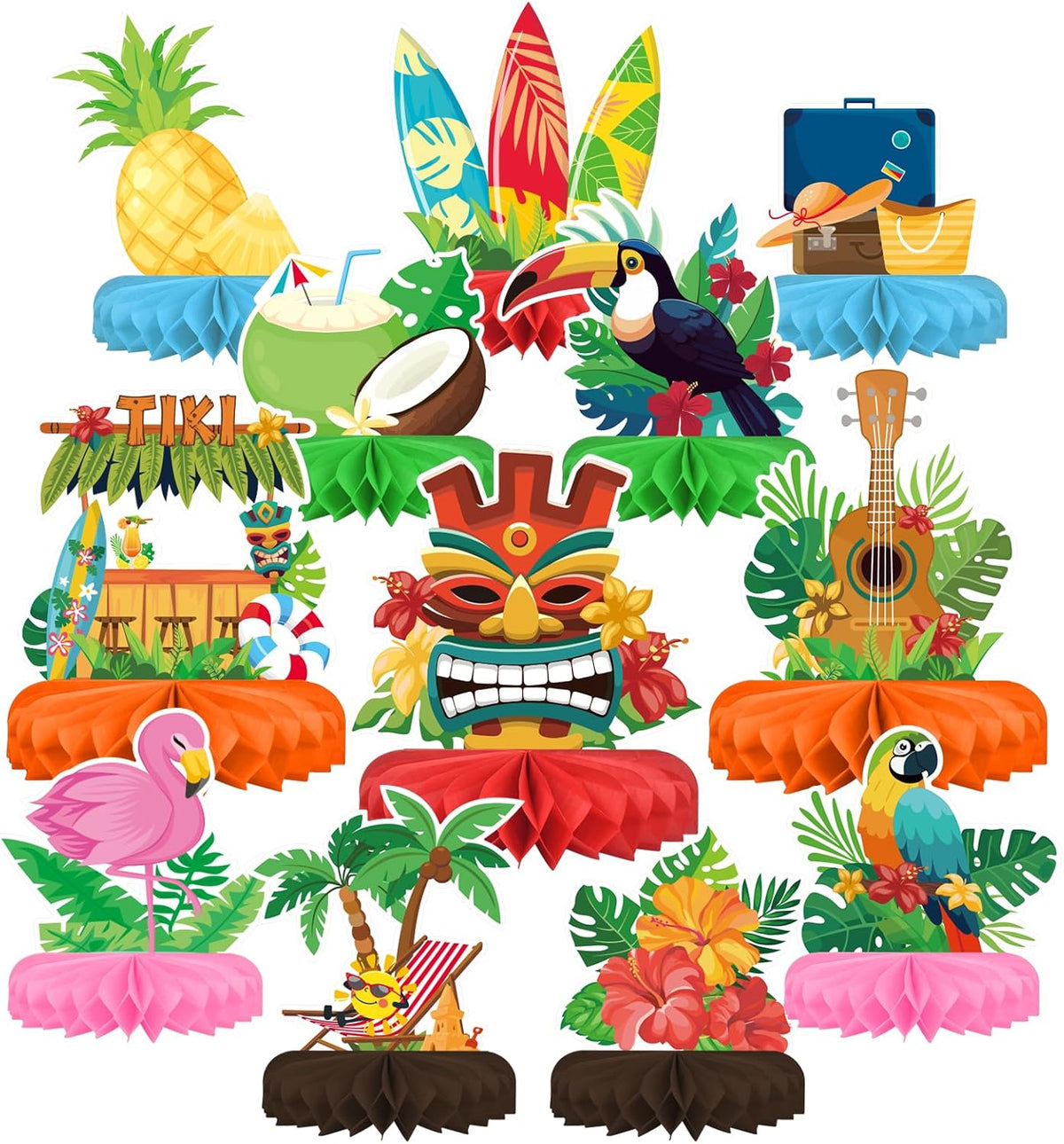Hawaiian Luau Party Decorations Set: Aloha Theme Table Decoration with Luau Honeycomb Centerpiece