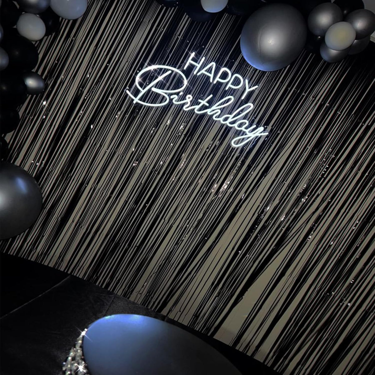 CANREVEL 2 Pack 3.3x8.2 Feet Black Foil Fringe Backdrop Curtains, Tinsel Streamers Birthday Party