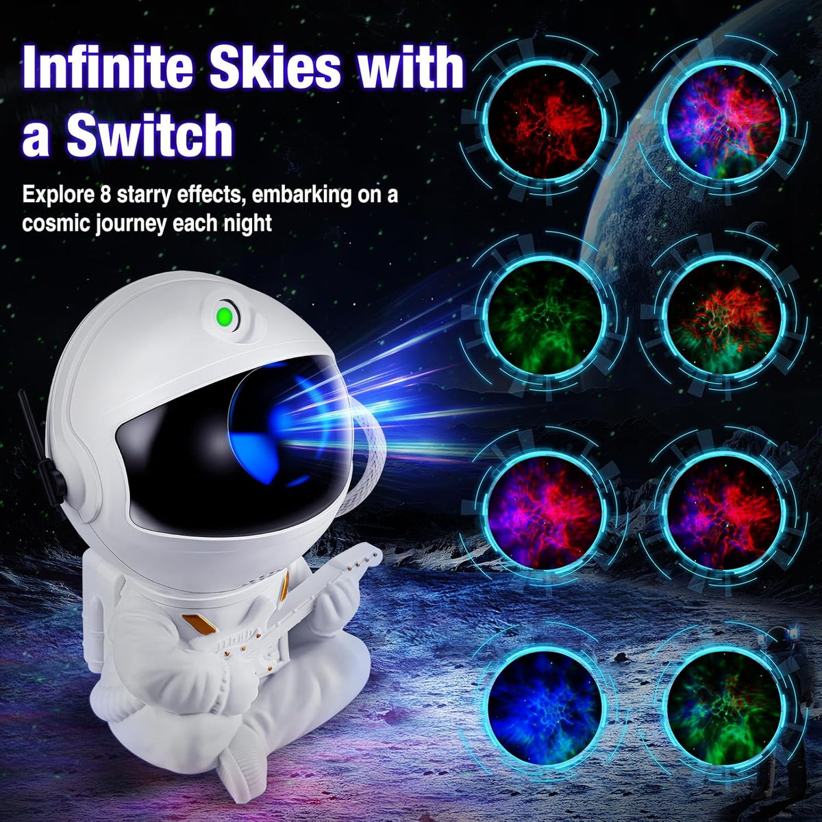 Astronaut Galaxy Projector Night Light – White Astronaut with Guitar, Galaxy Lamp Star Projector