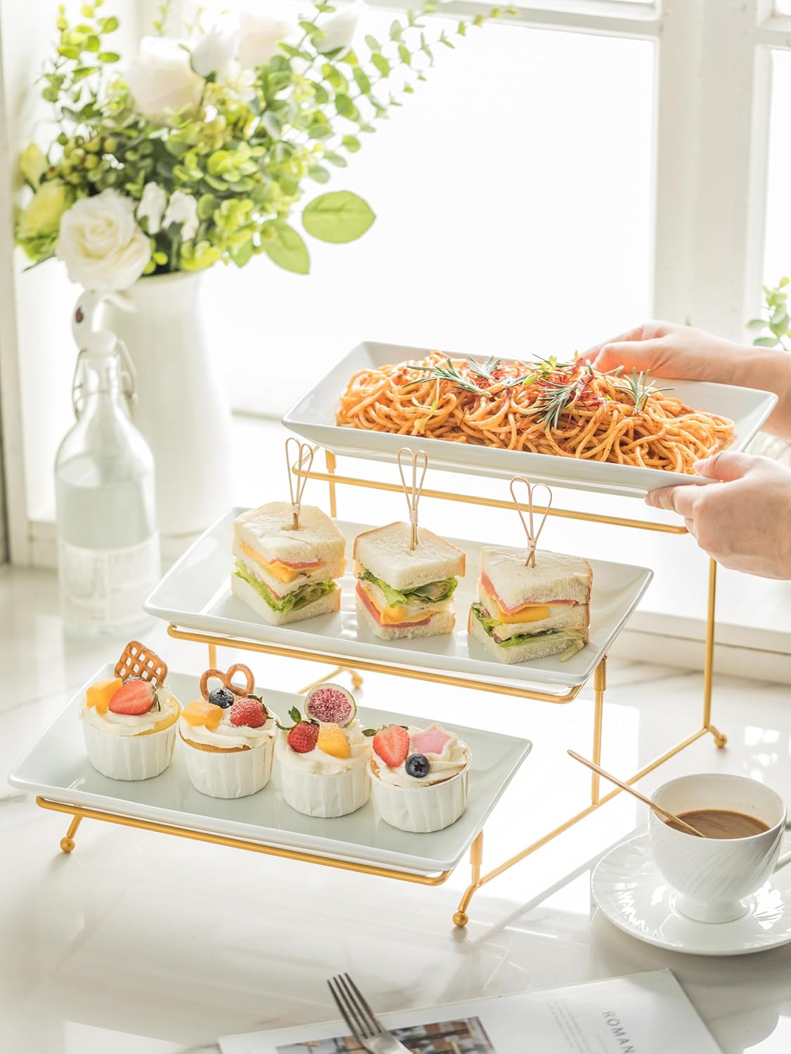 YHOSSEUN Large 3 Tier Serving Tray with Serving Stand, Serving Dishes for Entertaining, Tiered