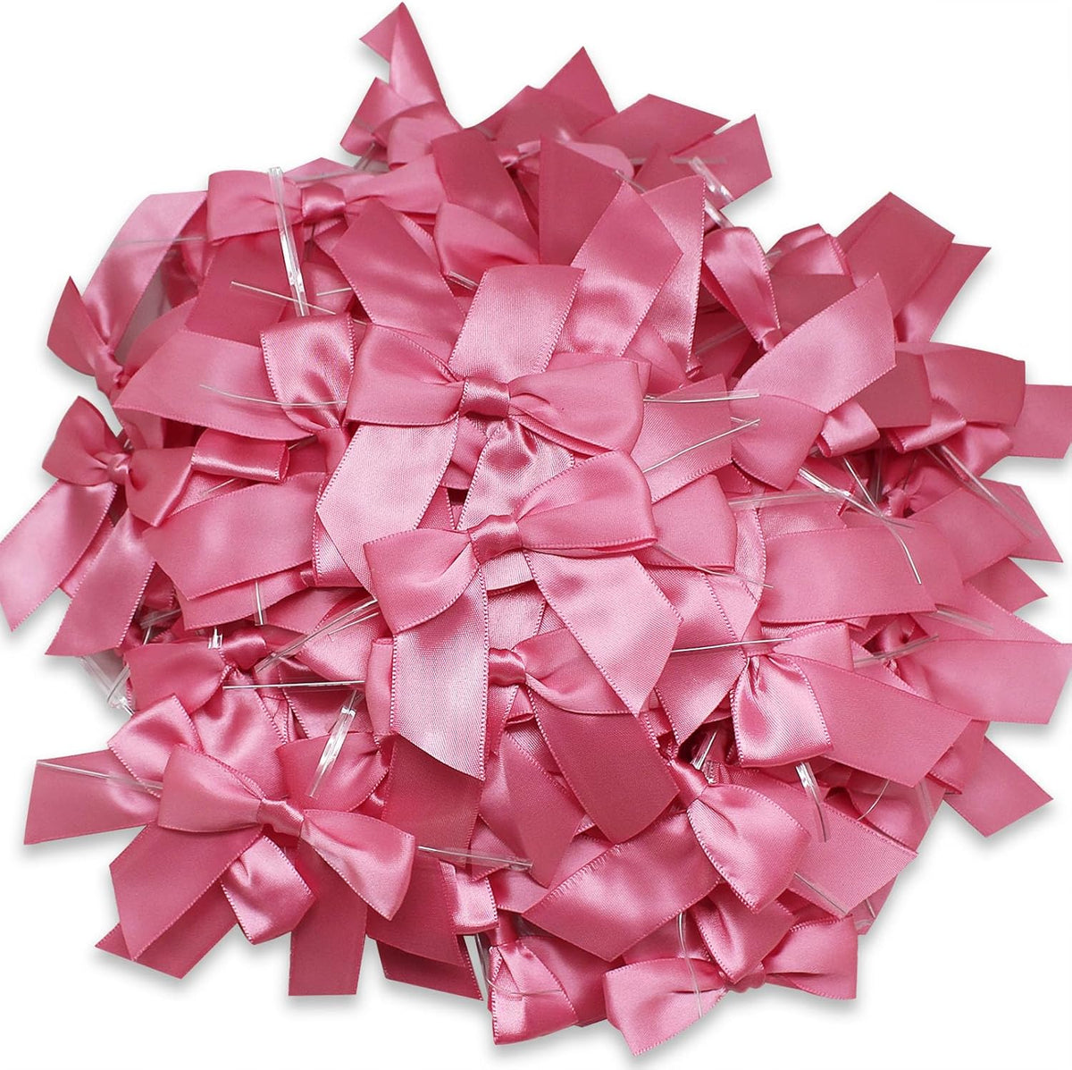 114 Pack Twist Tie Bows for Treat Bags 3" Hot Pink Satin Ribbon Bows for Package Craft, Gift