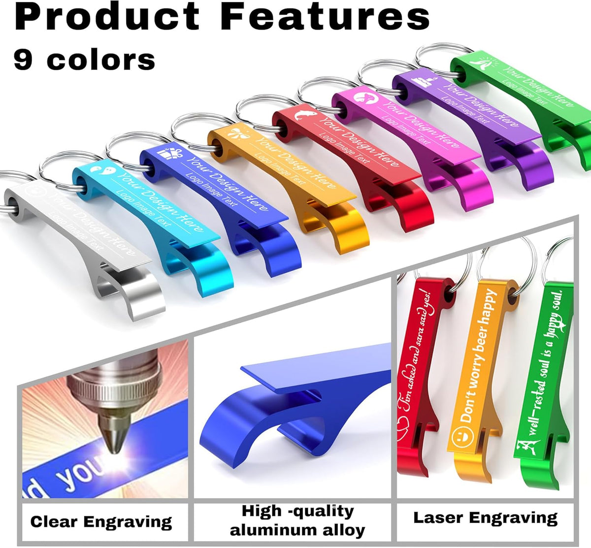 Personalized Bottle Opener Keychains, Bulk Custom Engraved Text Logo Keychain Can Opener