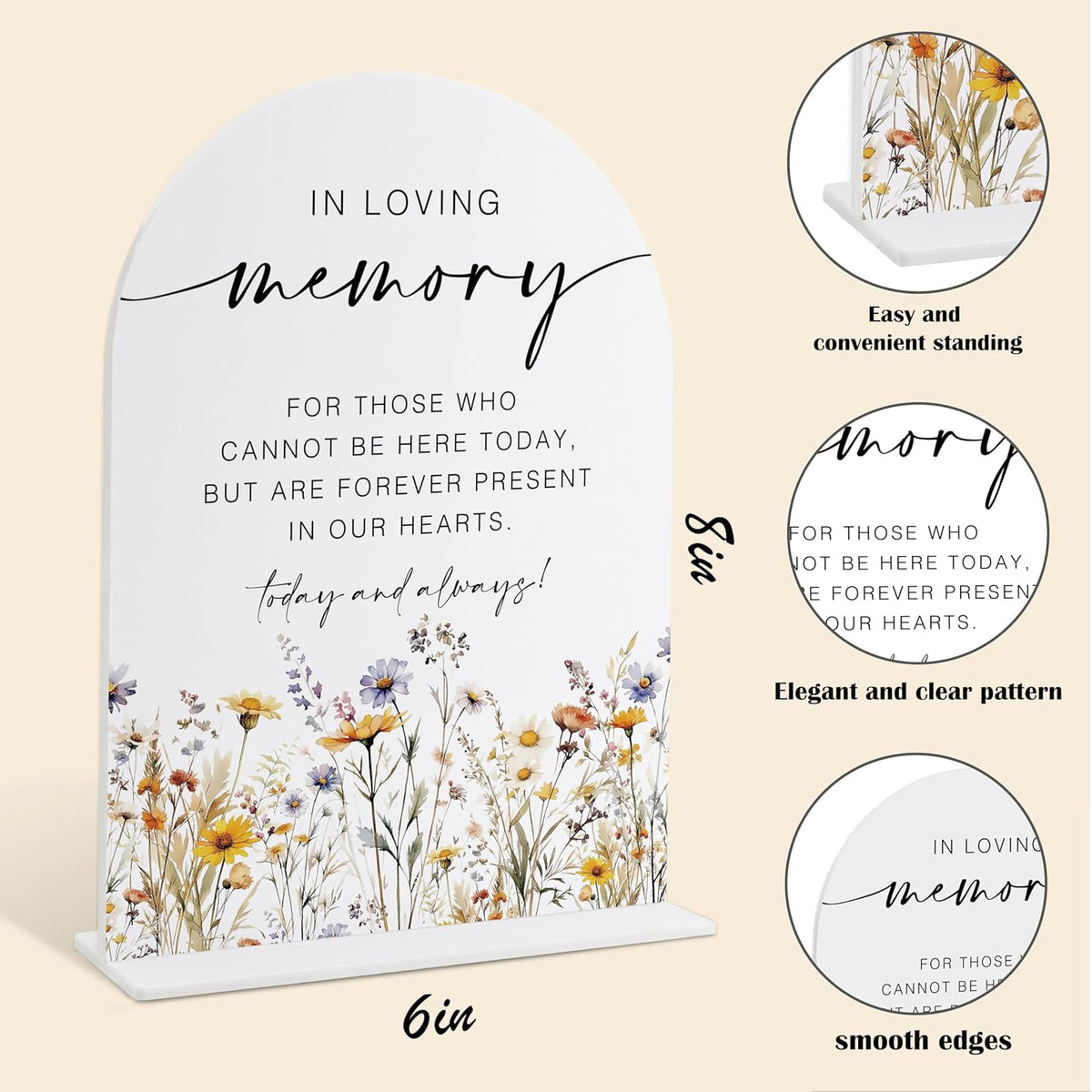 Memorial Table Sign for Wedding, Boho Floral In Loving Memory Sign, Wedding Signage with Stand