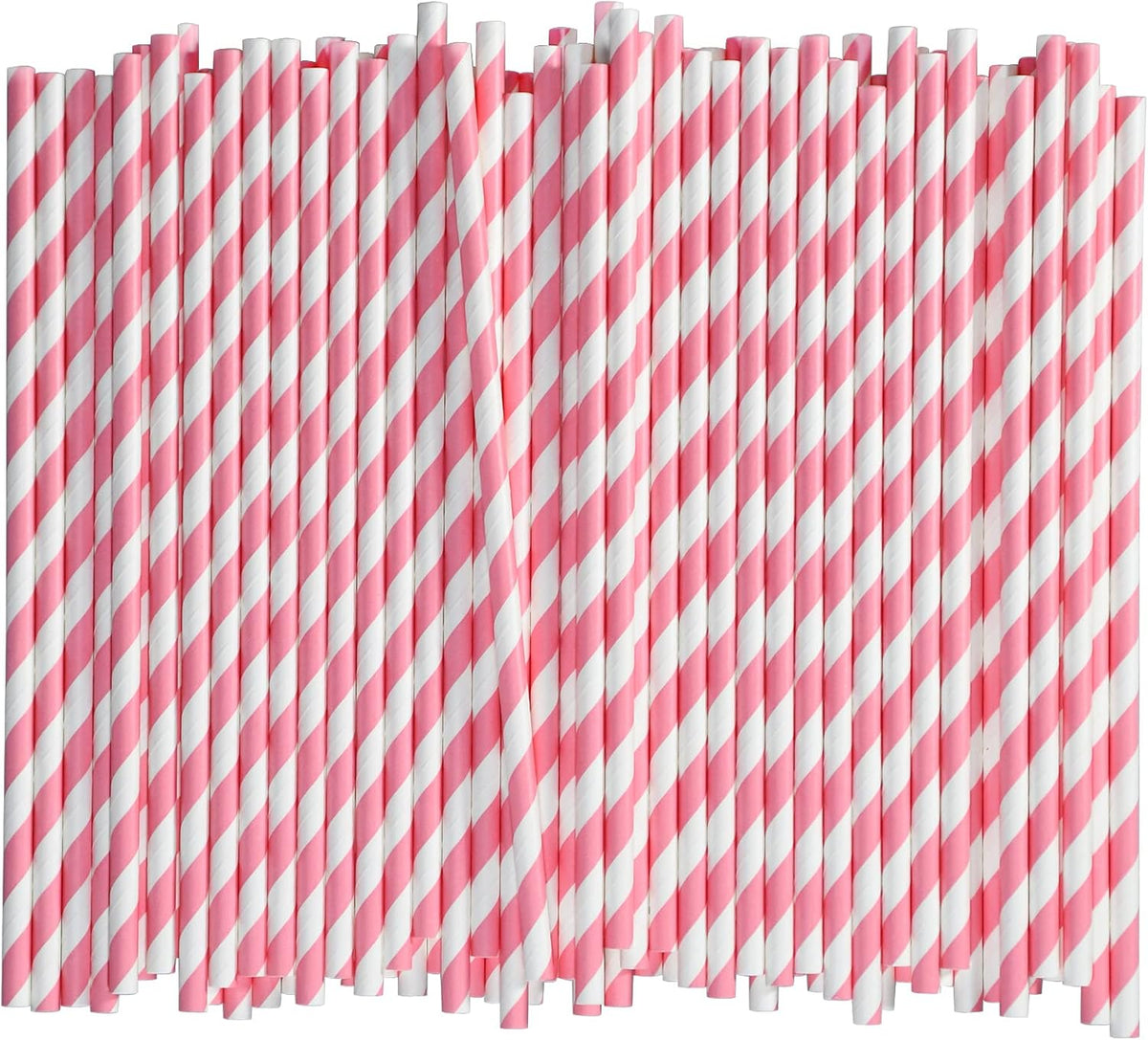 [1000 Count] Chunspak Pink and White Striped Paper Drinking Straws Bulk, 7.75" x0.24", Unwrapped