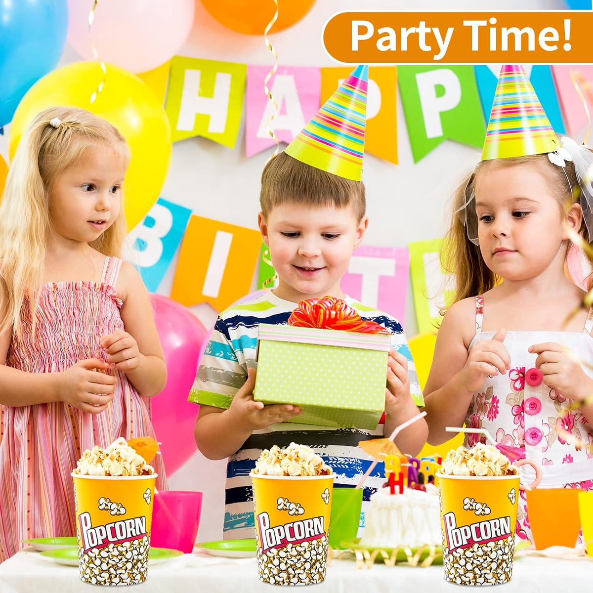 RAYMEA Popcorn Buckets Disposable 32oz Retro Style Paper 25 Pack Leak Proof Popcorn Containers
