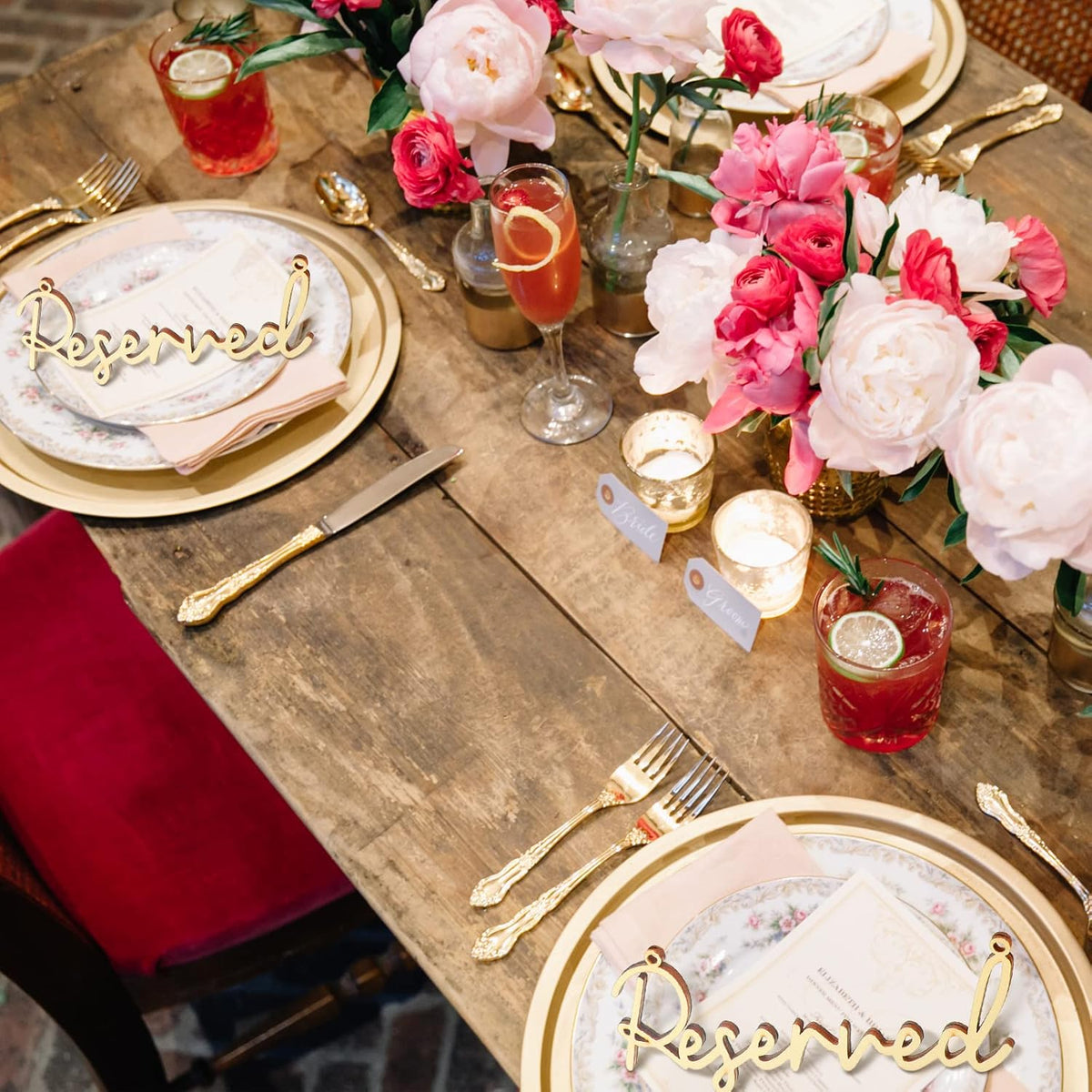 12 Pcs Reserved Seating Signs for Wedding Chairs Hanging Wooden Rustic Reserved Row Signs with Rope