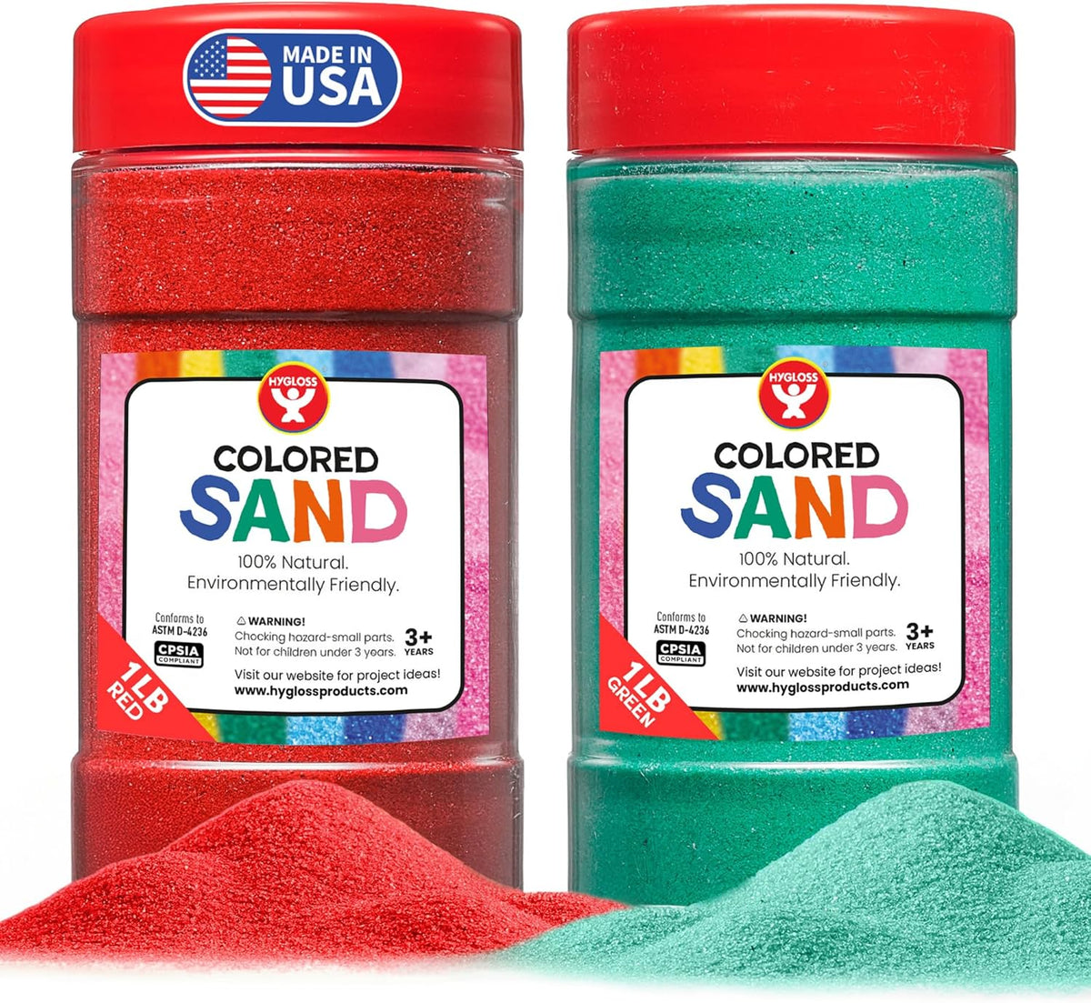 Hygloss Colored Sand for Crafts - 1 lb Bottle, Red and Green - Vibrant Colorful Fine Sensory Play