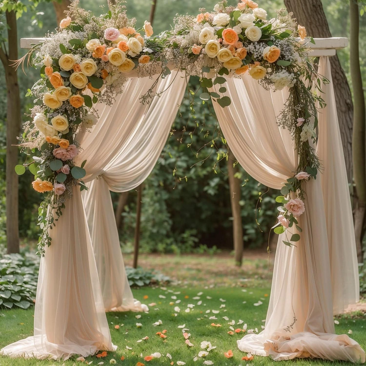 Wedding Arch Draping Fabric, 2 Panels 28" x 19Ft Deep Champagne Wedding Arch Drapes Sheer Backdrop