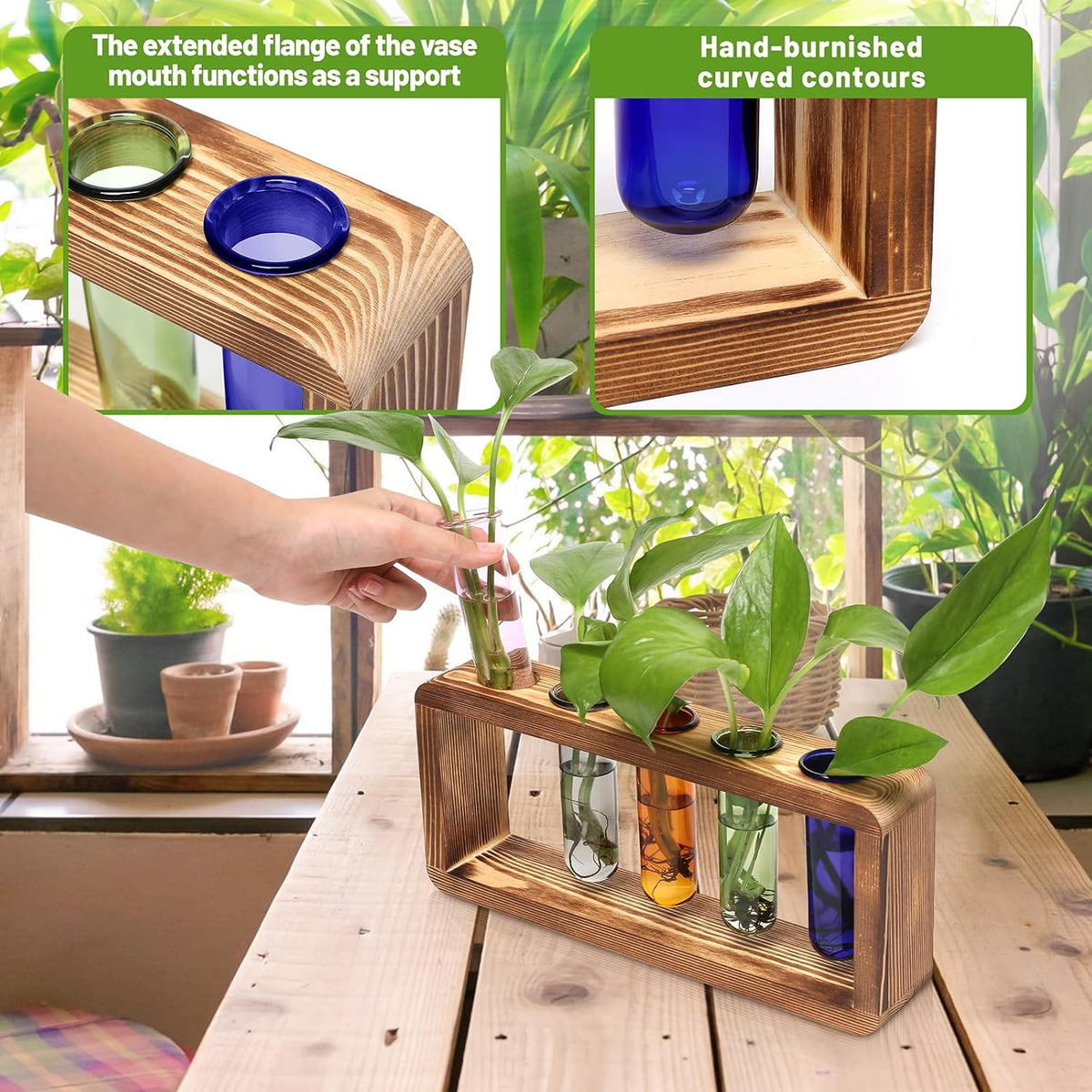 Glass Plant Propagation Station with 5 Test Tubes Colorful Planter Vase Birthday Gifts for Women in