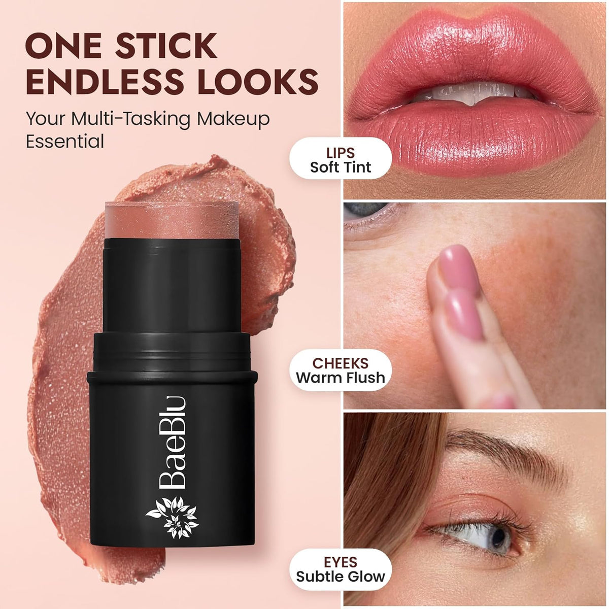 Organic Blush Tube, Sangria - 100% Natural Vegan Cream Blush Sticks, Multi-Use Bronzer, &