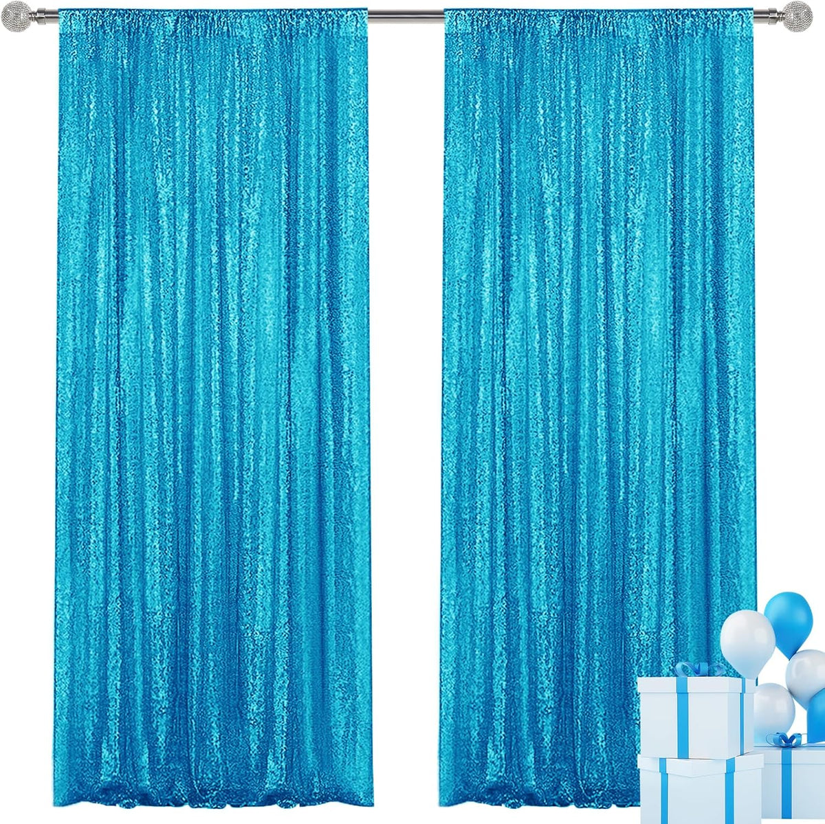 Turquoise Sequin Backdrop Curtain 2 Pieces 2FTx8FT Glitter Photography Backdrop for Party Wedding
