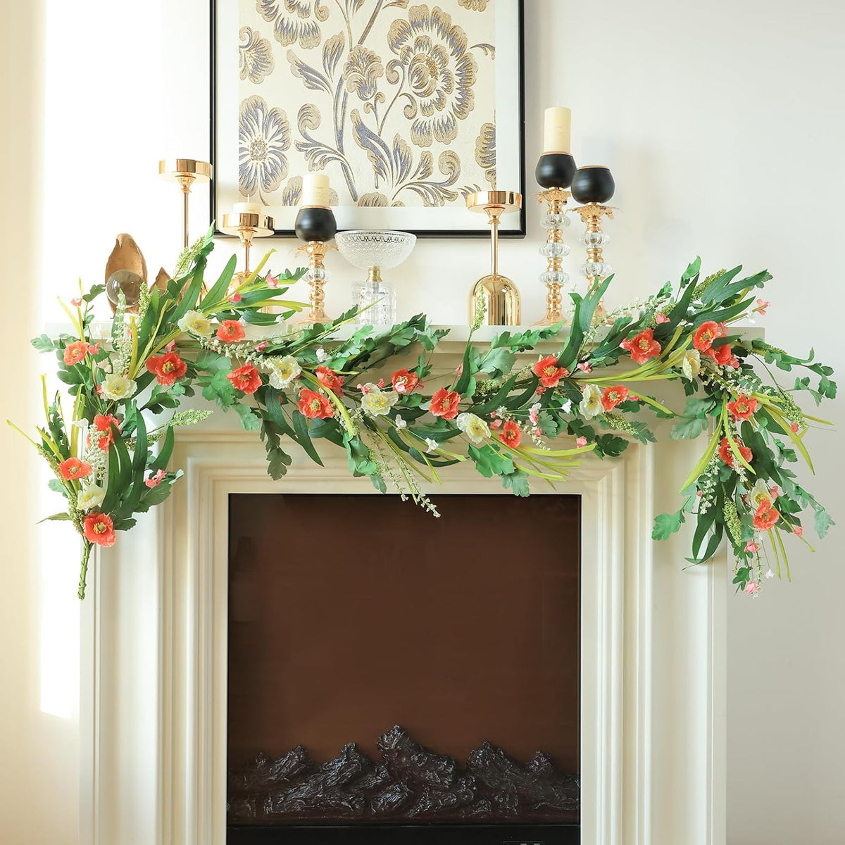 Mizii Red Artificial Flower Garland 6FT Fake Poppy Floral Garland Hanging Vines Spring Summer