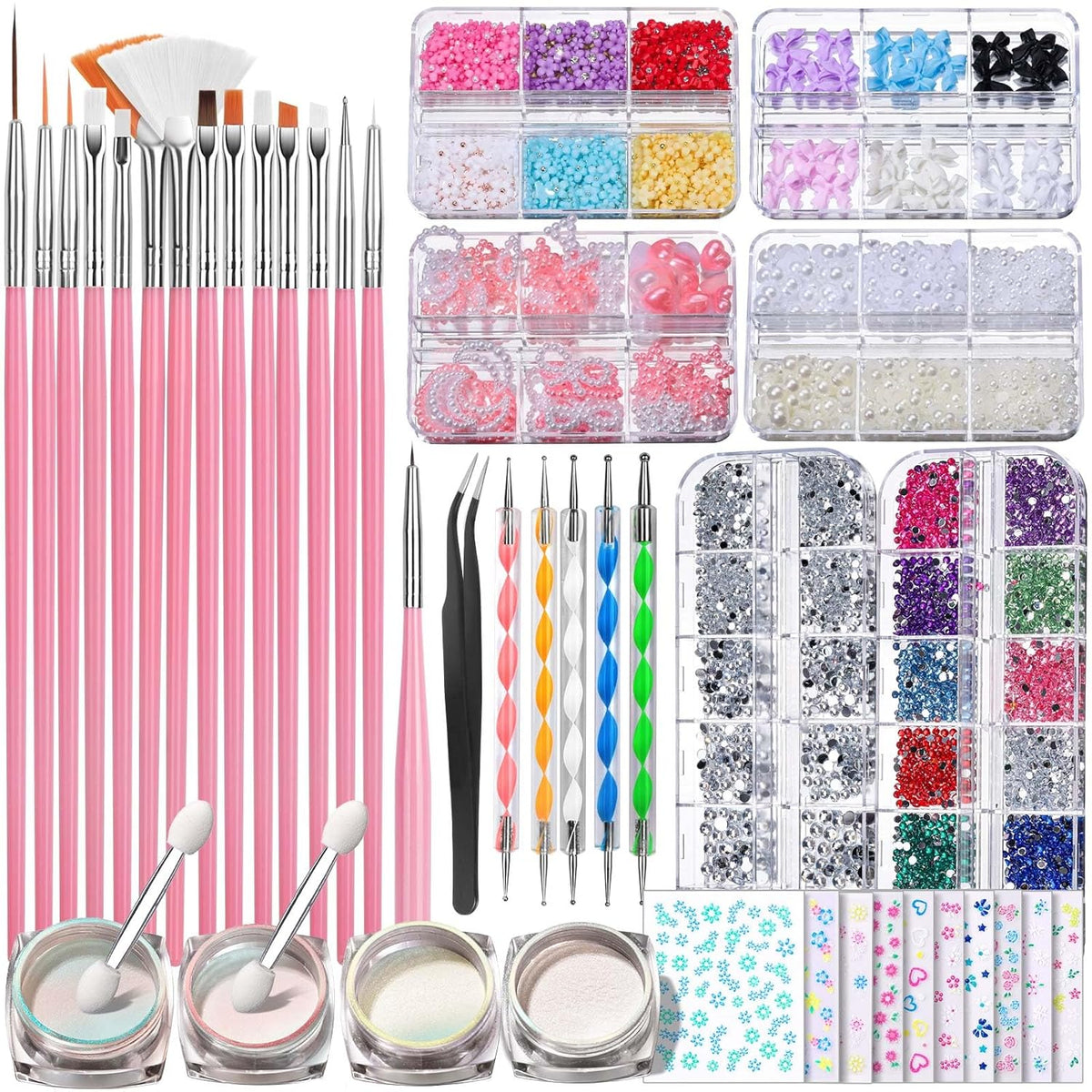 FANDAMEI Nail Art Brushes Set, Nail Art Kit, Nail Design Kit, Nail Dotting Tools, Nail Kit for