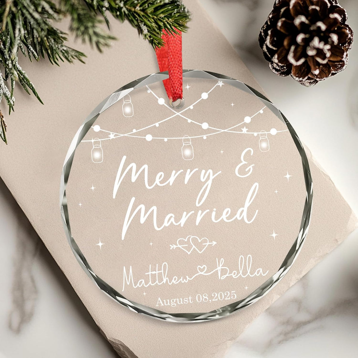 Personalized Wedding Christmas Ornament for Couples 2025 - The Year We Became Mr & Mrs - Merry &