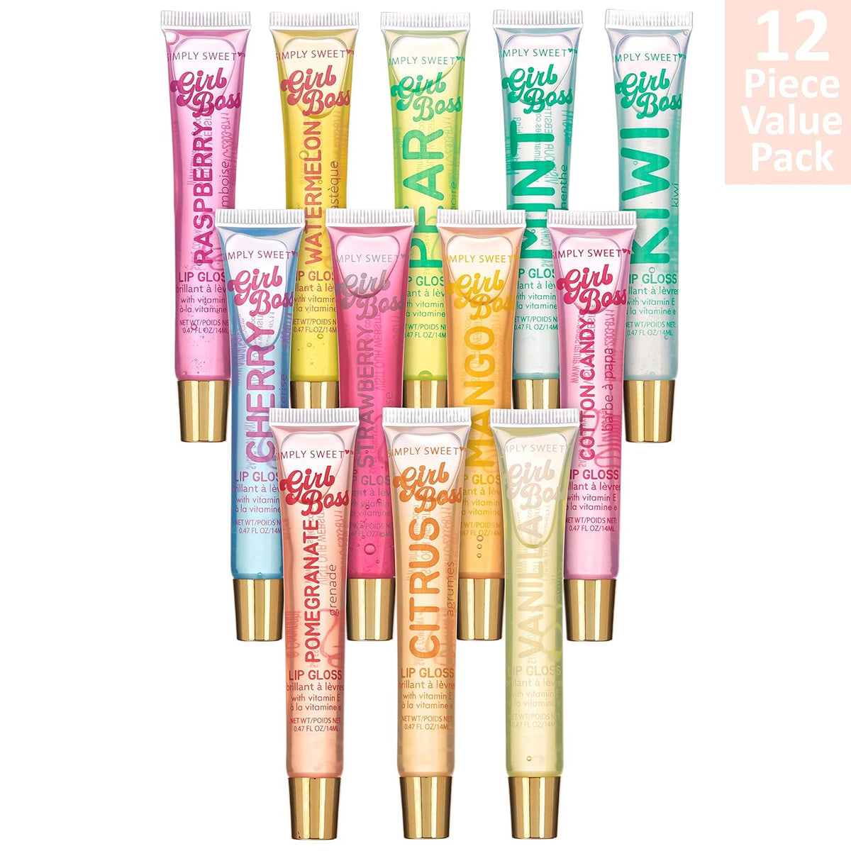 EXPRESSIONS 12pc Clear Lip Gloss Pack - Oils With Vitamin E and Essential Oils, Flavored Clear