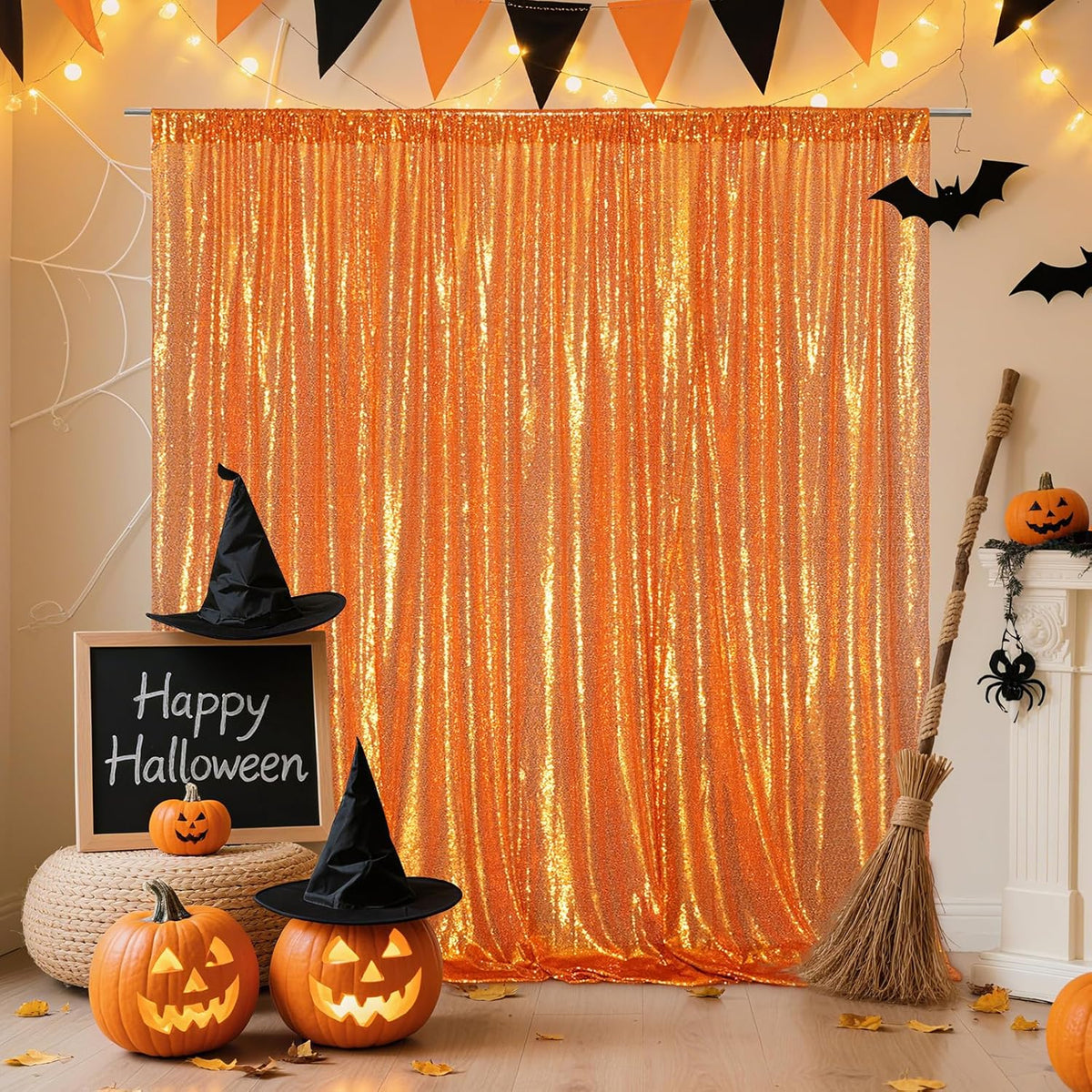 Poise3EHome Orange Sequin Backdrop, 10Ft x 10Ft Glitter Photography Background Curtains for