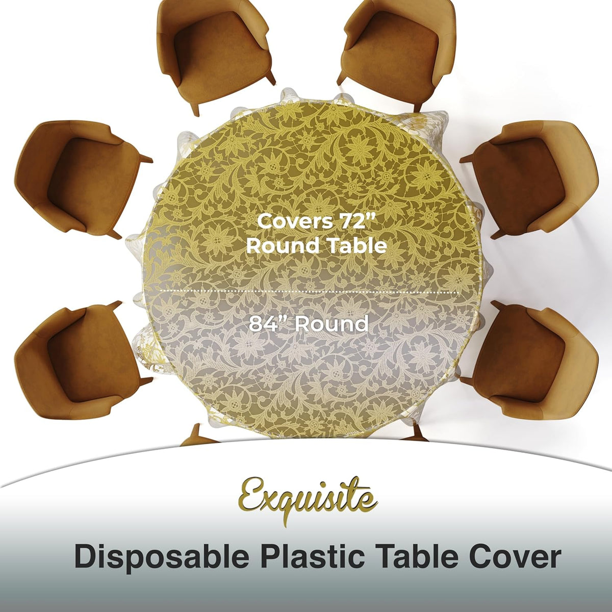 Exquisite Lace Table Cloth Round Table Plastic 12-Pack Lace Tablecloth Round 84" | Clear & Gold