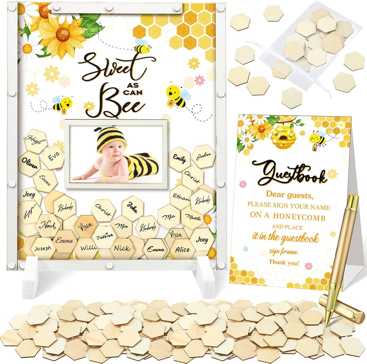 65 Pcs Baby Shower Guest Book Alternatives He or She Gender Reveal Baby Shower Decorations Sign in