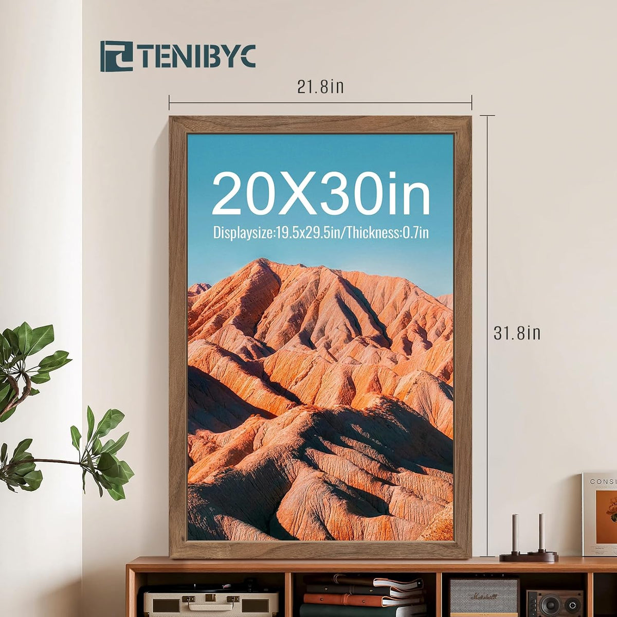 20x30 Poster Frame 4 Pack - Walnut, Brown Wood Picture Frame, Dissplay Photos, Posters and Puzzles