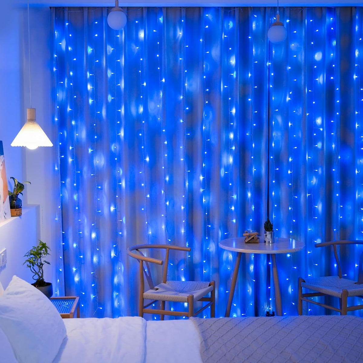 JMEXSUSS 300LED Christmas Curtain Lights, Blue Christmas Lights with Remote, Blue String Lights for