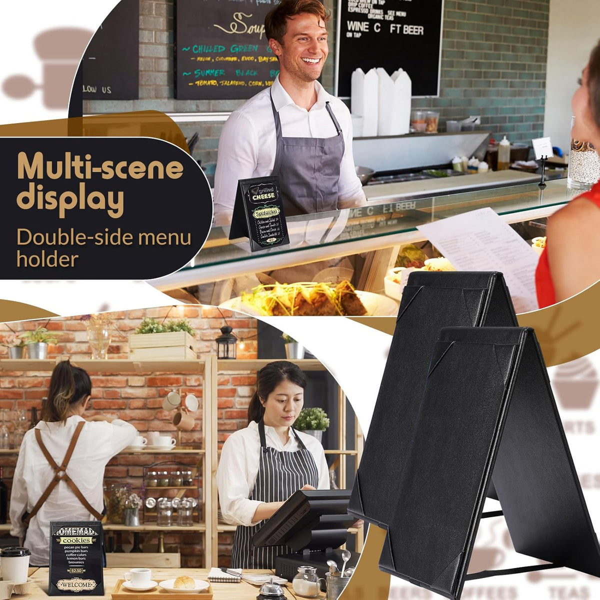 Gerrii Leatherette Table Tents Black PU Leather Menu Covers Bulk Double Sided Frame Sign Holders 2
