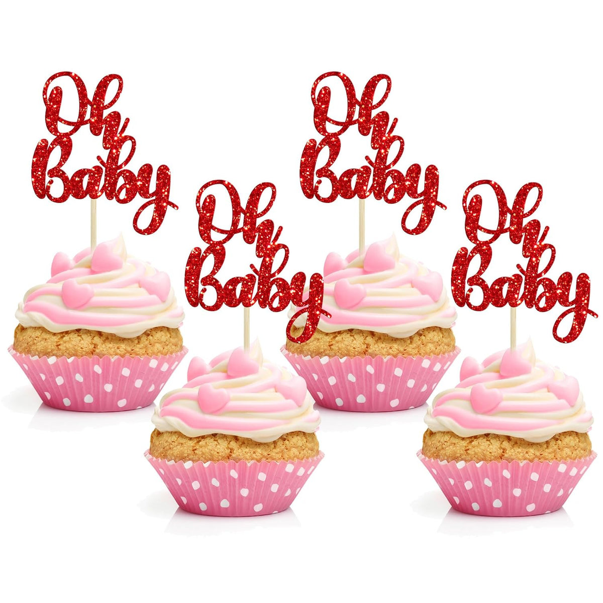 Gyufise 36Pcs Oh Baby Cupcake Toppers Glitter Baby Shower Cupcake Picks for Gender Reveal Baby