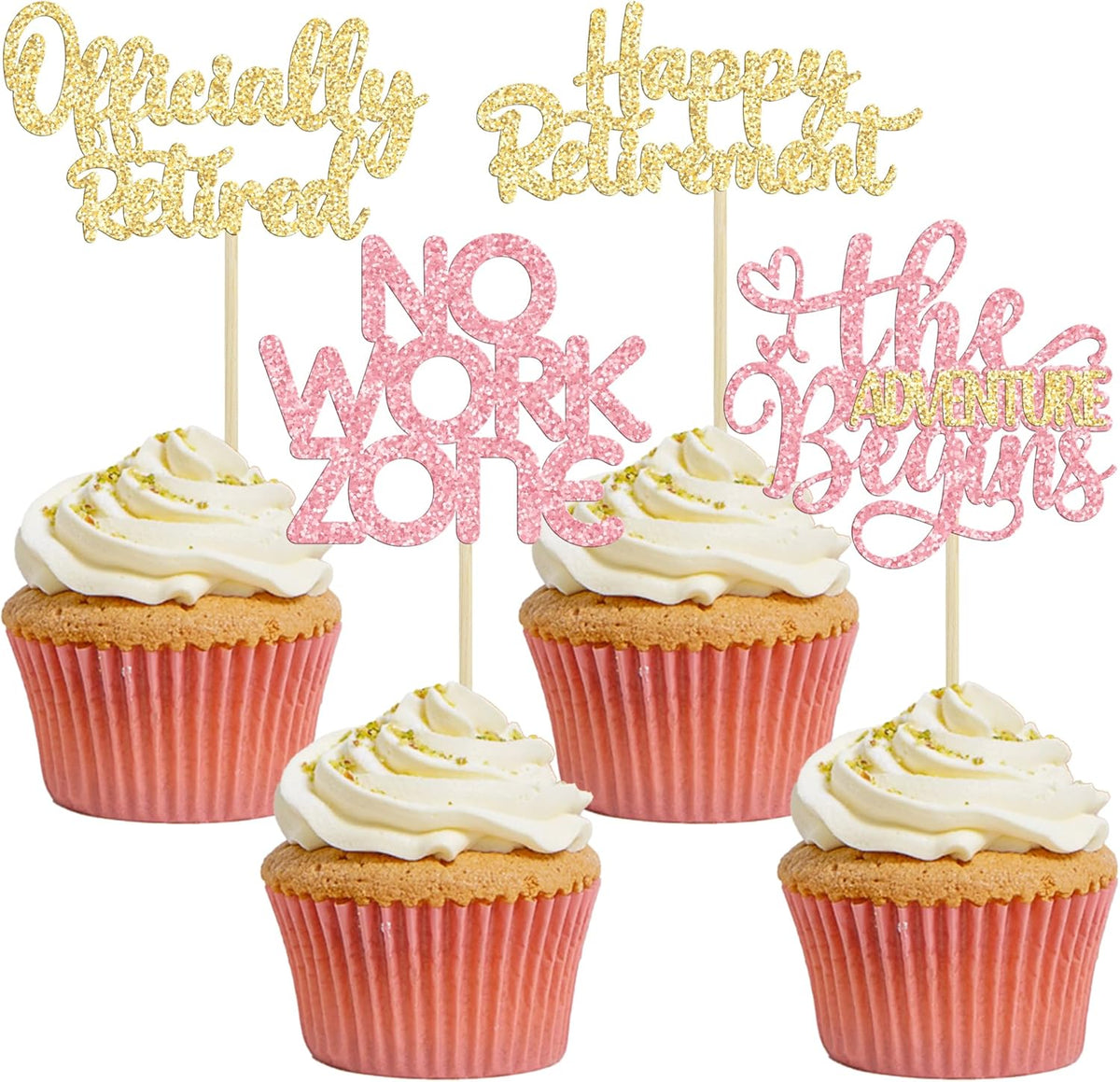 24Pcs Happy Retirement Cupcake Toppers Officially Retired Cake Toppers No Work Zone Adventure