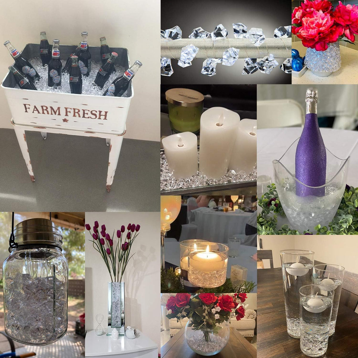 1000Pcs Vase Fillers, Crystal Beads Stones Crafts Small Clear Fake Ice Cubes Acrylic Rock Diamond