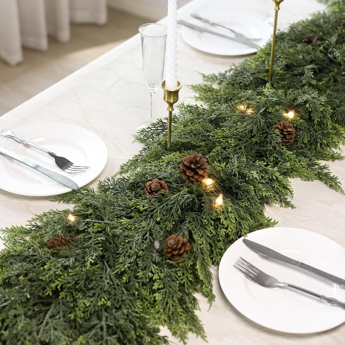 Real Touch Cedar Garland - Artificial Christmas Garlands Faux Green Cedar Fake Pine Needles Garland