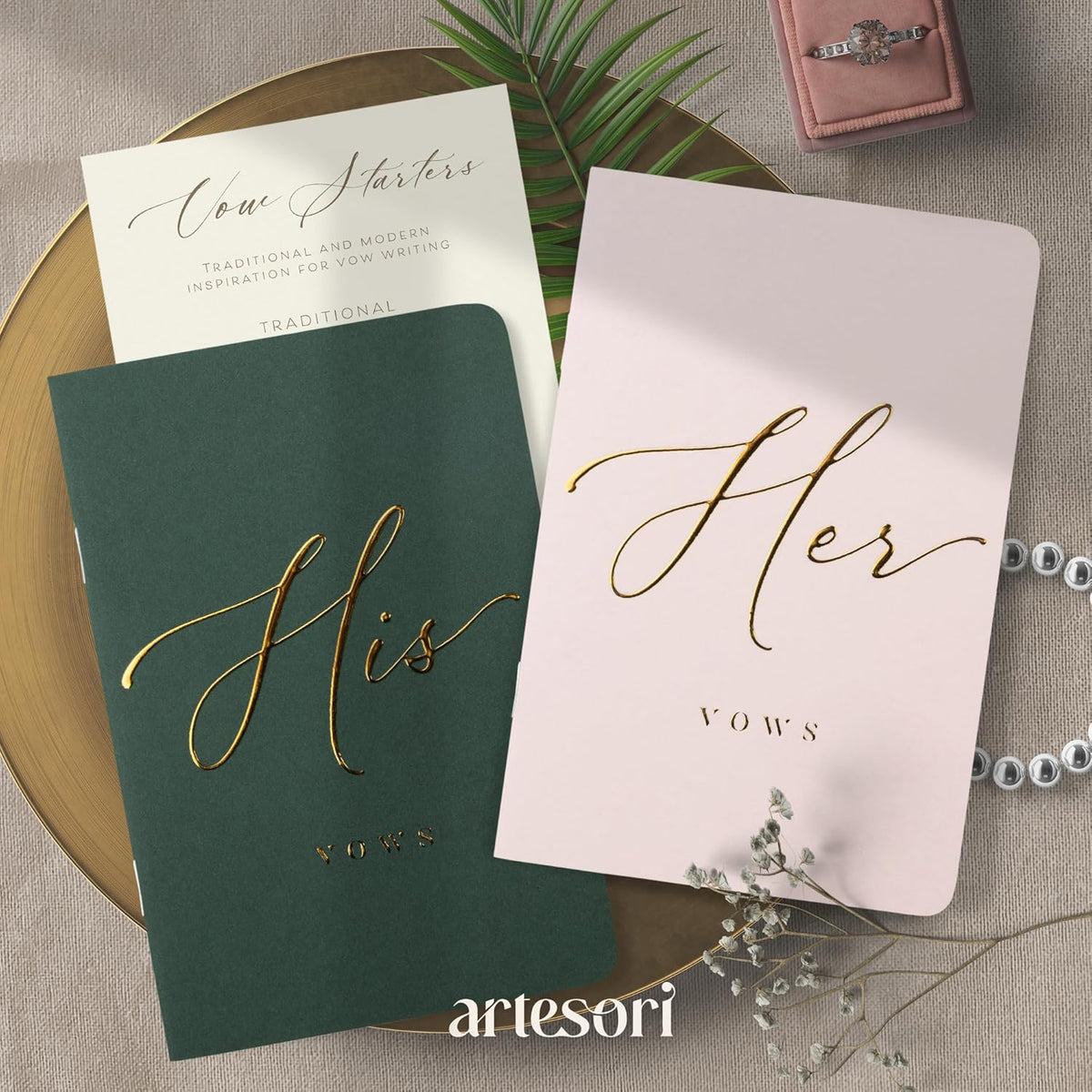 ARTESORI Wedding Vow Book for Her & Him, Soft Touch, Gold Engraving, 28 Lined Pages, Wedding Vow