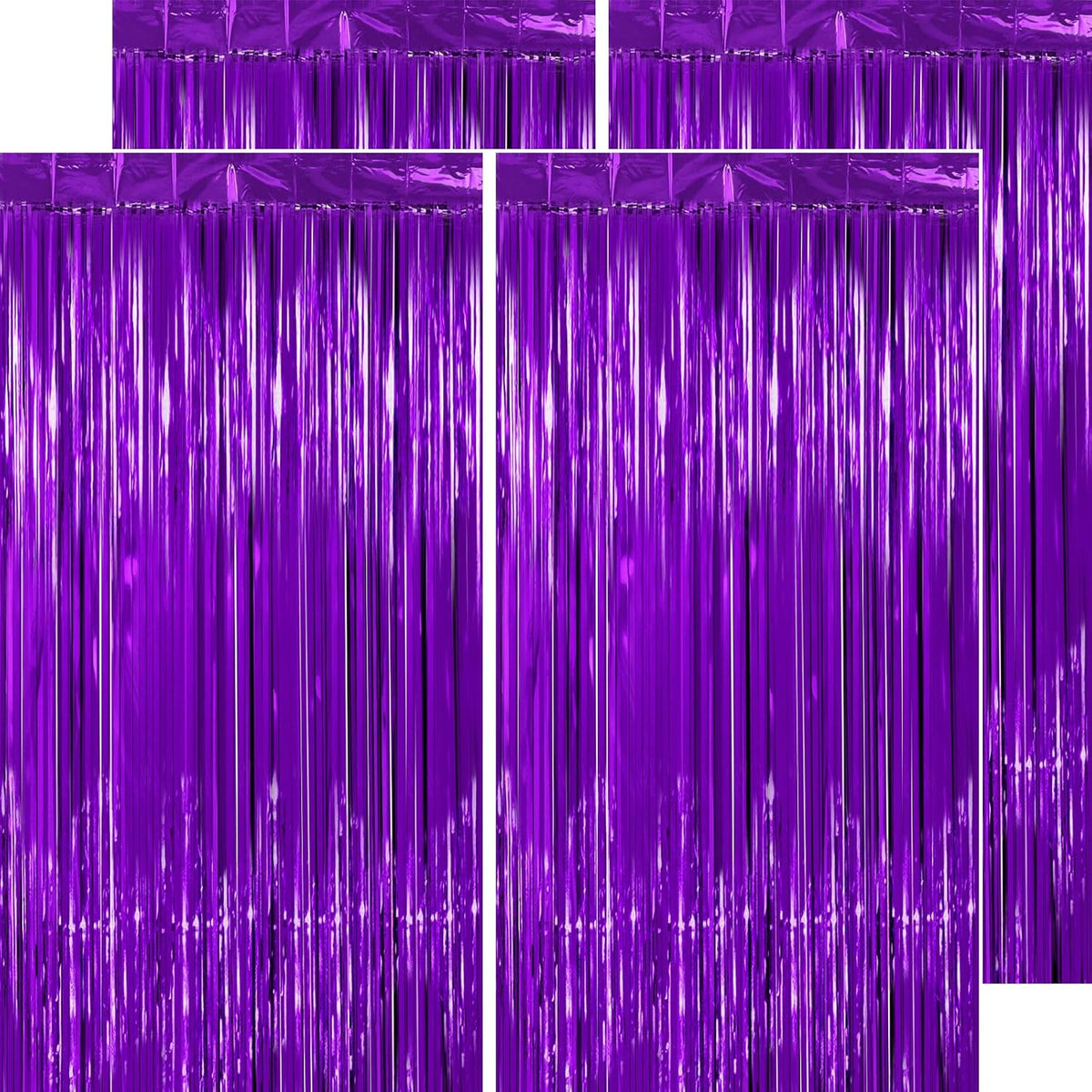 Purple Streamers Party Decorations - Thicken 4 Pack 3.2 x 8.2 FT - Purple Tinsel Foil Fringe