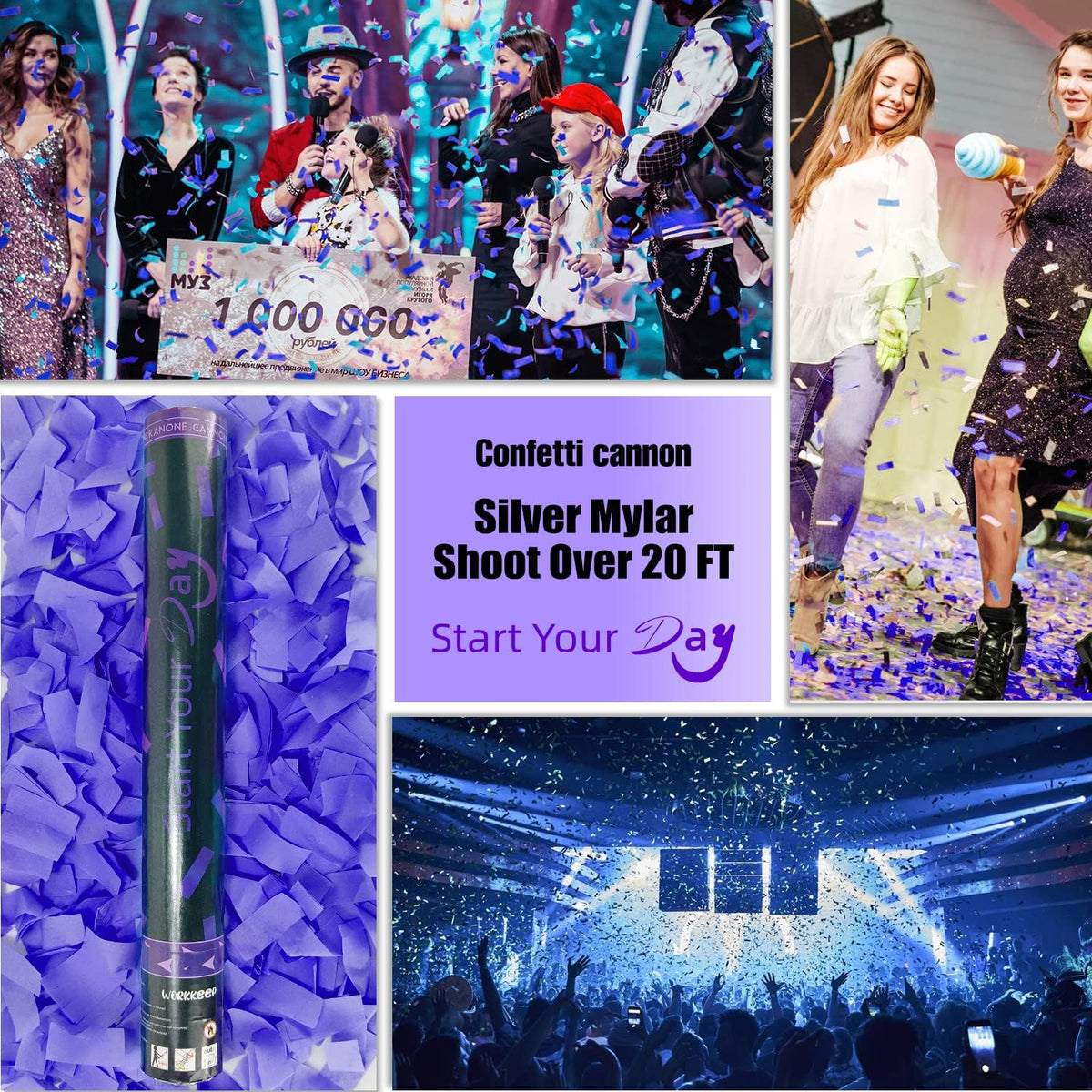 Violet Confetti Poppers, 15 Inch Purple Party Poppers, Air Powered Confetti Gun for Birthday