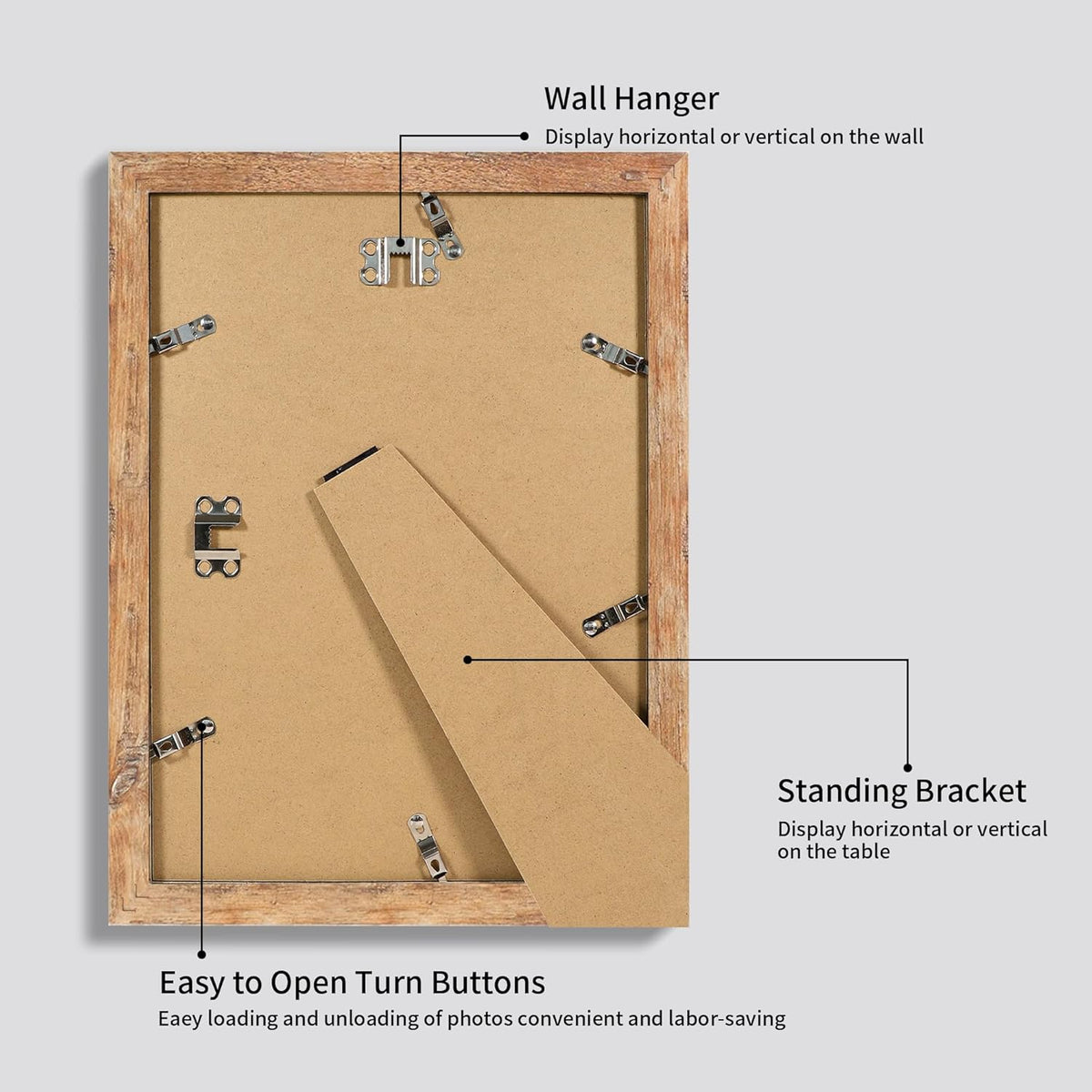 9x12 Picture Frame Set of 4 with Tempered Glass, Rustic Brown Frame Display 6x8 Pictures with Mat