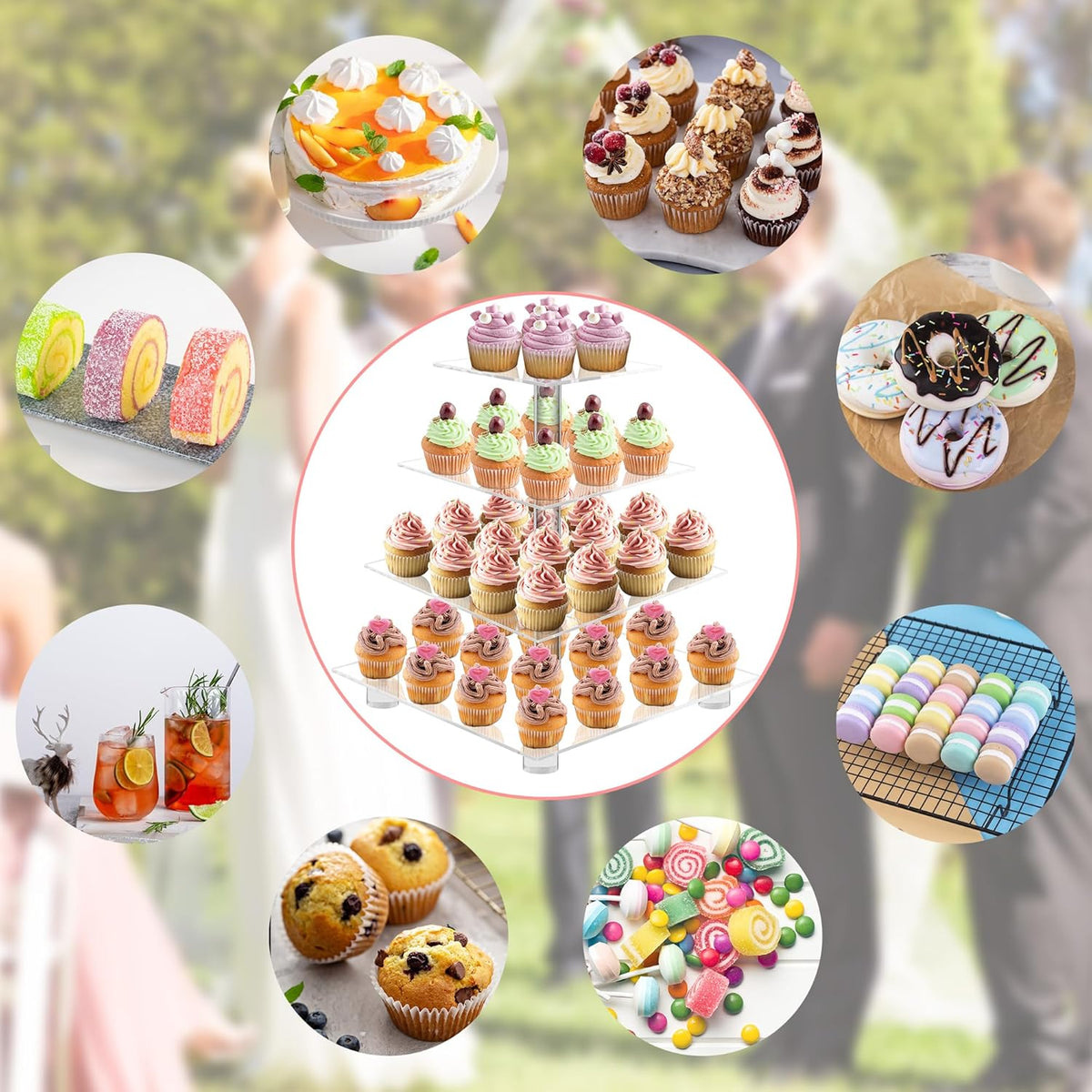 YestBuy 4 Tier Acrylic Cupcake Stand with Base, Premium Cupcake Holder, Acrylic Cupcake Tower