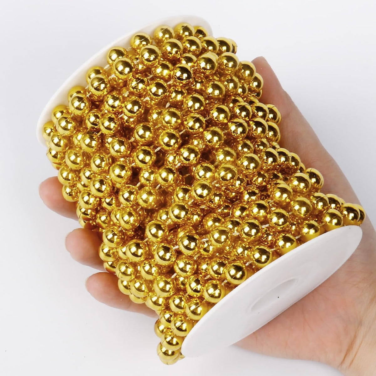 [33 Feet] Gold Pearl Beads Garland, 10MM 11 Yards Gold Faux Pearl Beads String Roll Bulk for DIY
