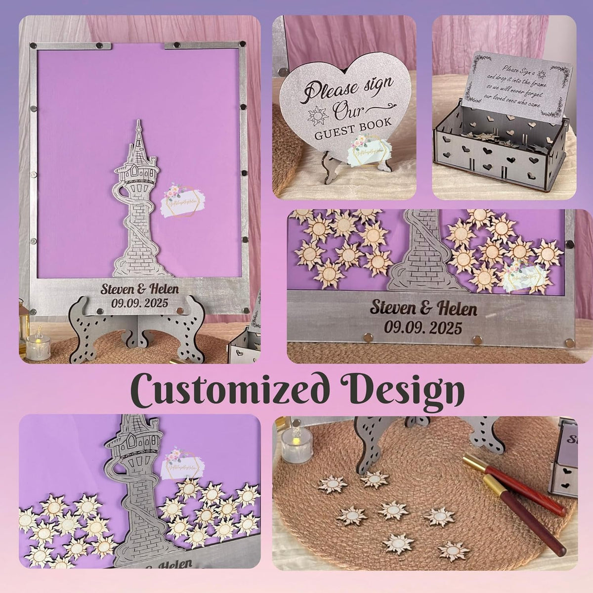 Tangled Guest Book for Wedding | Silver Princess Tower Guest Book Alternative | Fairytale Wedding