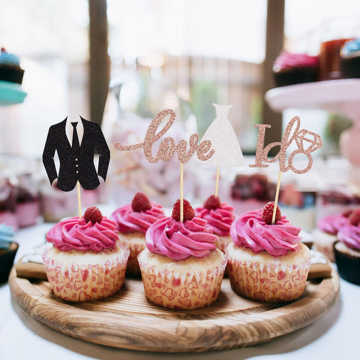 Gyufise 24 Pack Wedding Cupcake Toppers Glitter Groom and Bride Love I Do Cupcake Picks for Bridal