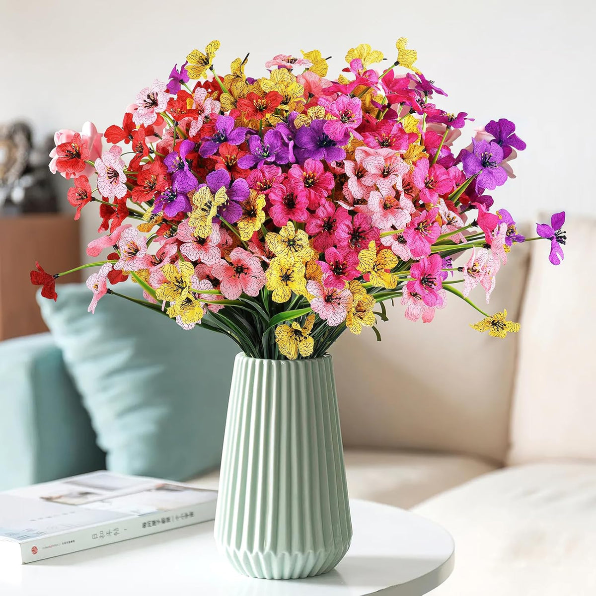 AmyHomie 20 Bundles Artificial Flowers for Outdoor Outside Spring Summer Decoration UV Resistant