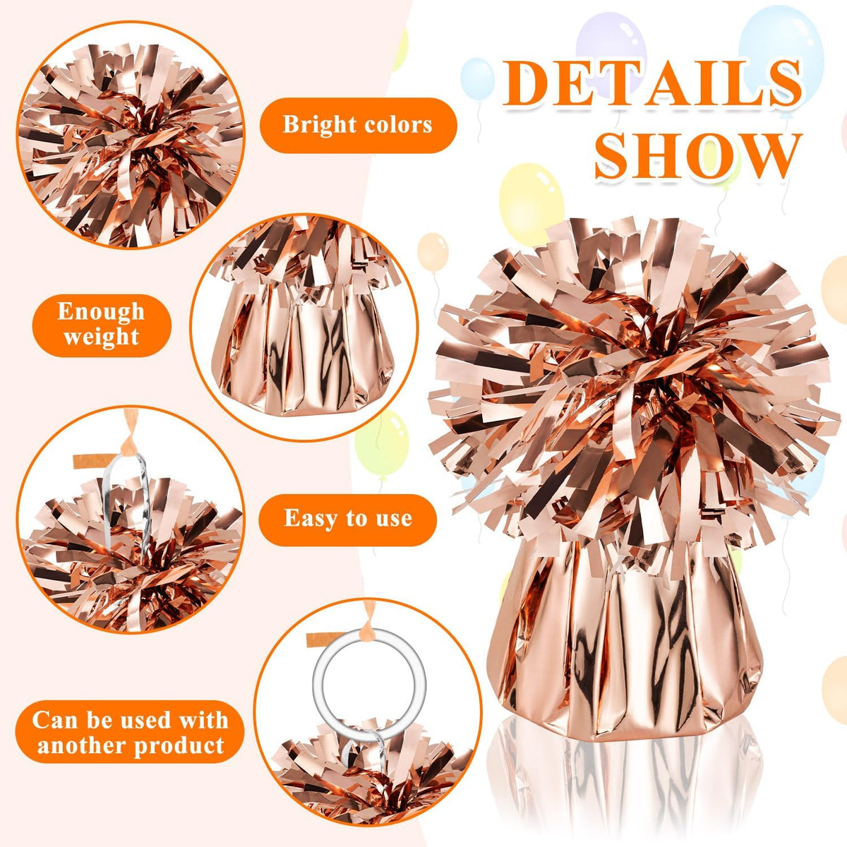 24 PCS Balloon Weights Metallic Anchor, Balloon Holder Heavy Weights with 1 Roll Rose Gold Crimped