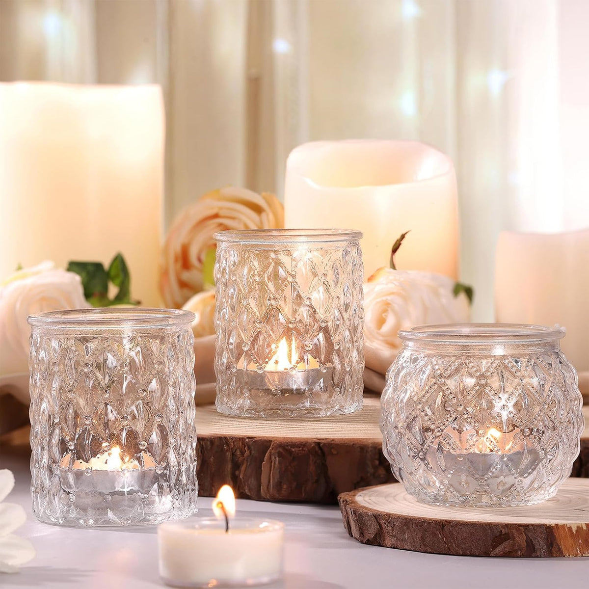 12pcs Assorted Votive Candle Holders for Wedding Centerpiece, Clear Tea Light Candle Holders, Glass