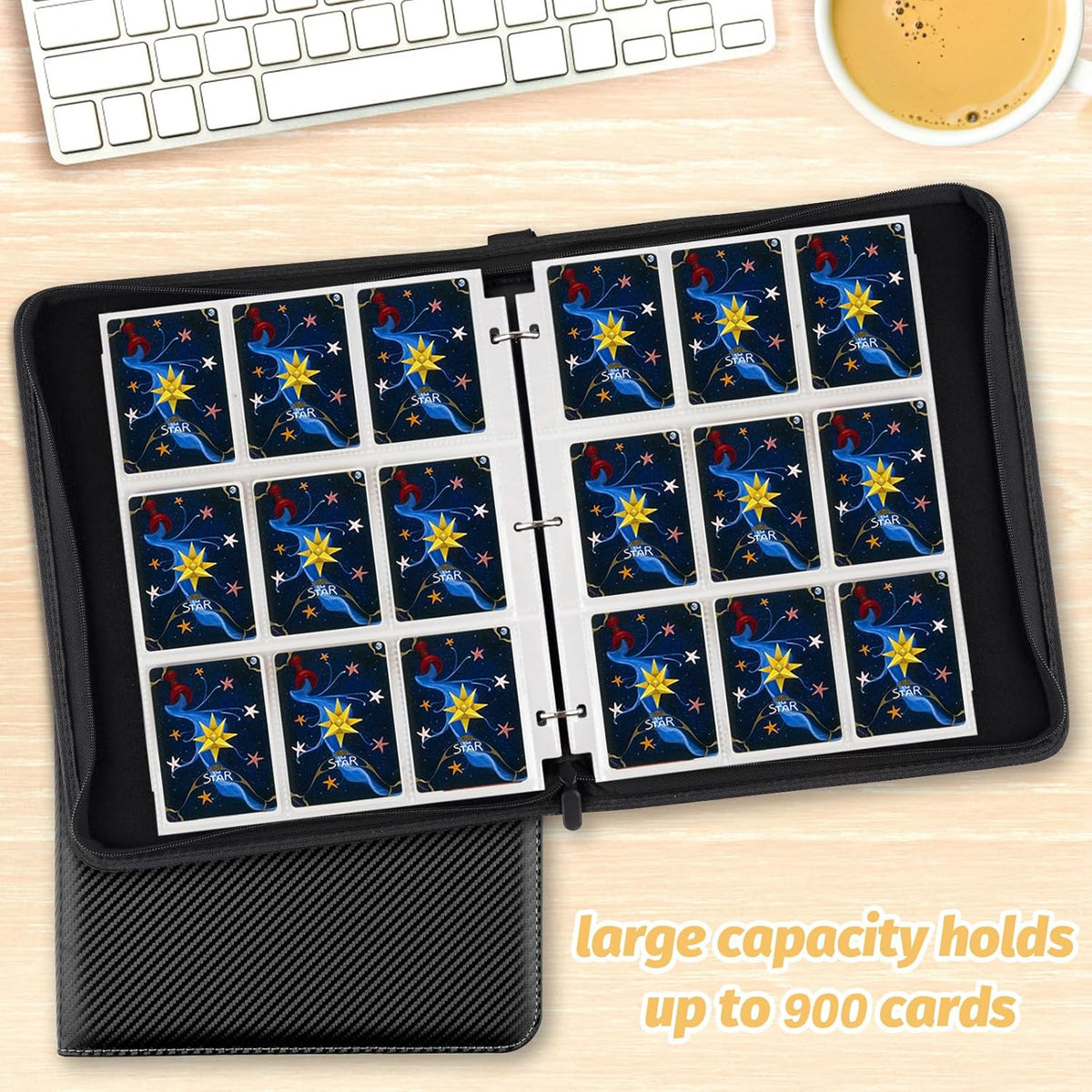 Trading Card Binder, 900 Pockets Card Binder, 9-Poccket Sided Pocket Sports Card Binder, Premium