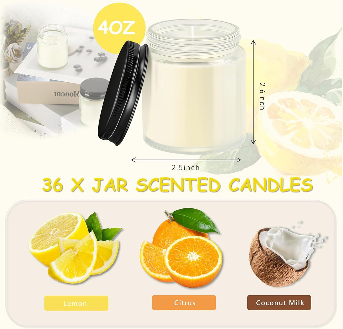 ACITHGL 36 Pcs 4oz Mini Mason Jar Candles Small Scented Candles Bulk Aromatherapy Ideal Souvenir