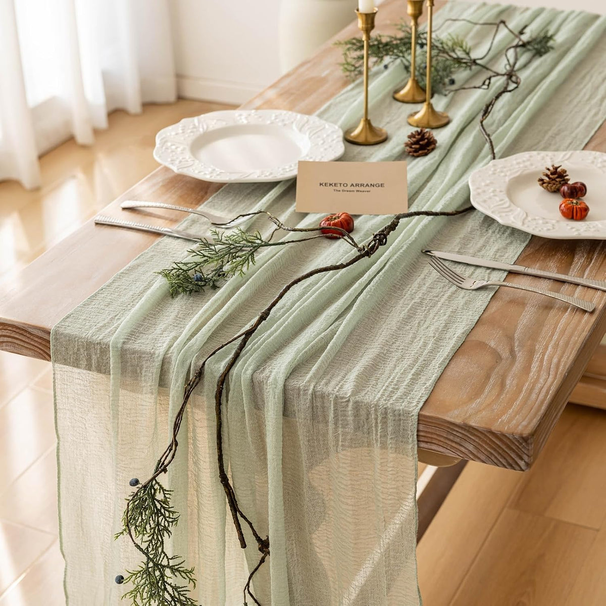 3pcs Cheesecloth Table Runner Sage Green Gauze 120 Inch 10 FT Rustic Boho Cheese Cloth Runner for