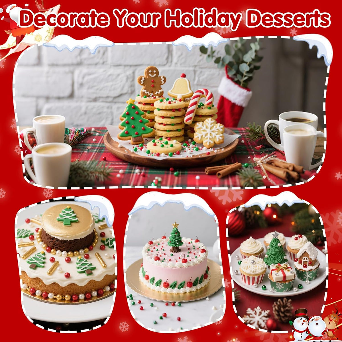 Christmas Nonpareils Sprinkles for Cake Decorating,130g White Red and Green Mini Pearls Mix,Edible