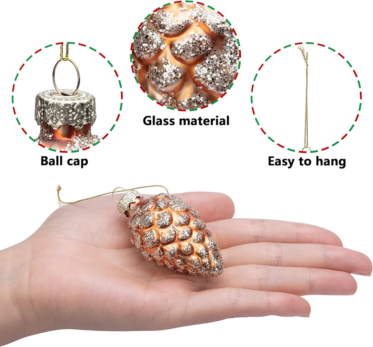Watayo 12 Pcs Christmas Pinecone Glass Ornaments- Fall Hanging Pine Cone Painted Glass Ornaments