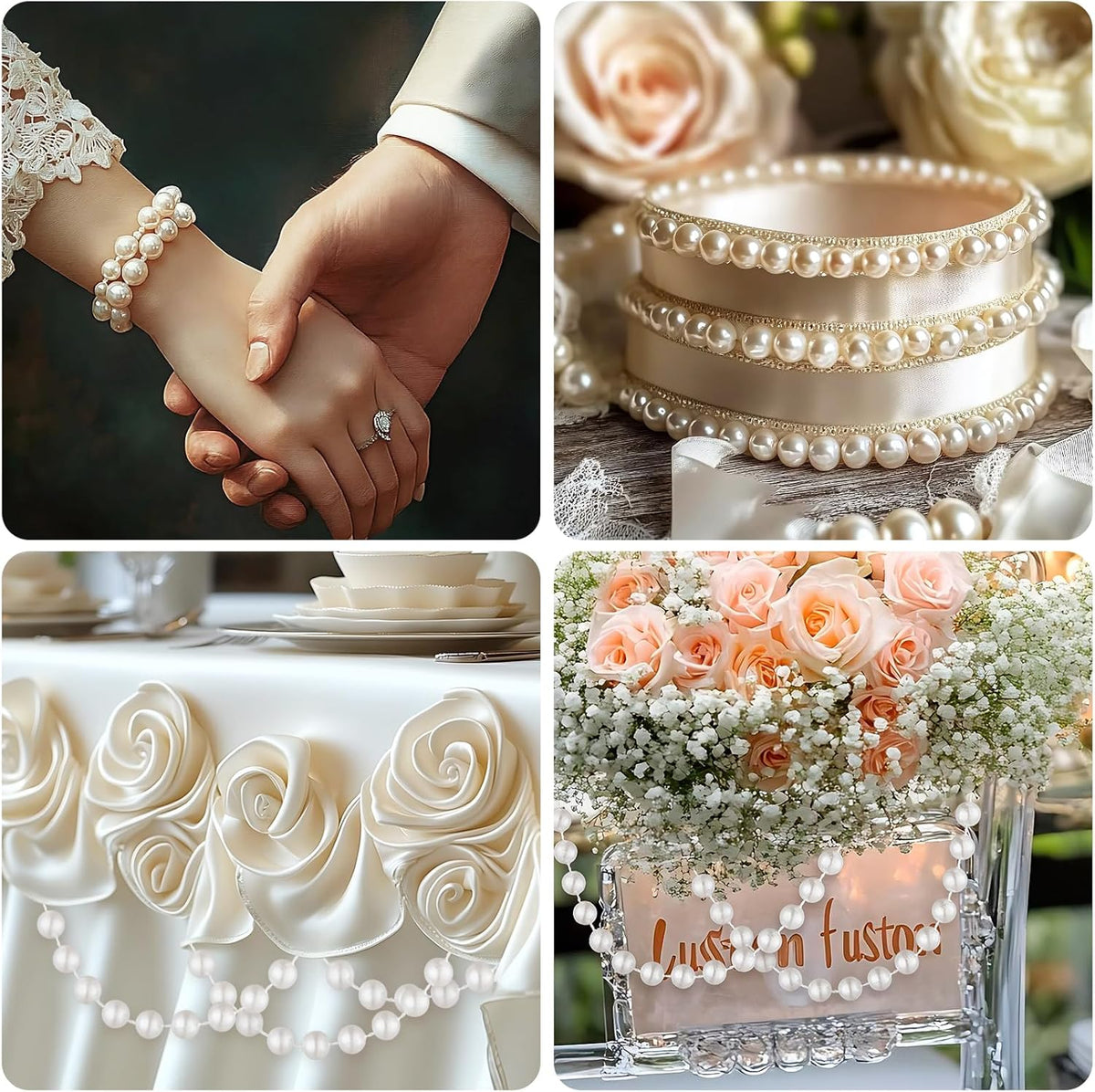 33 Feet Faux Pearl Beads Garland 10mm Craft String Pearls for Wedding Centerpiece Christmas Tree