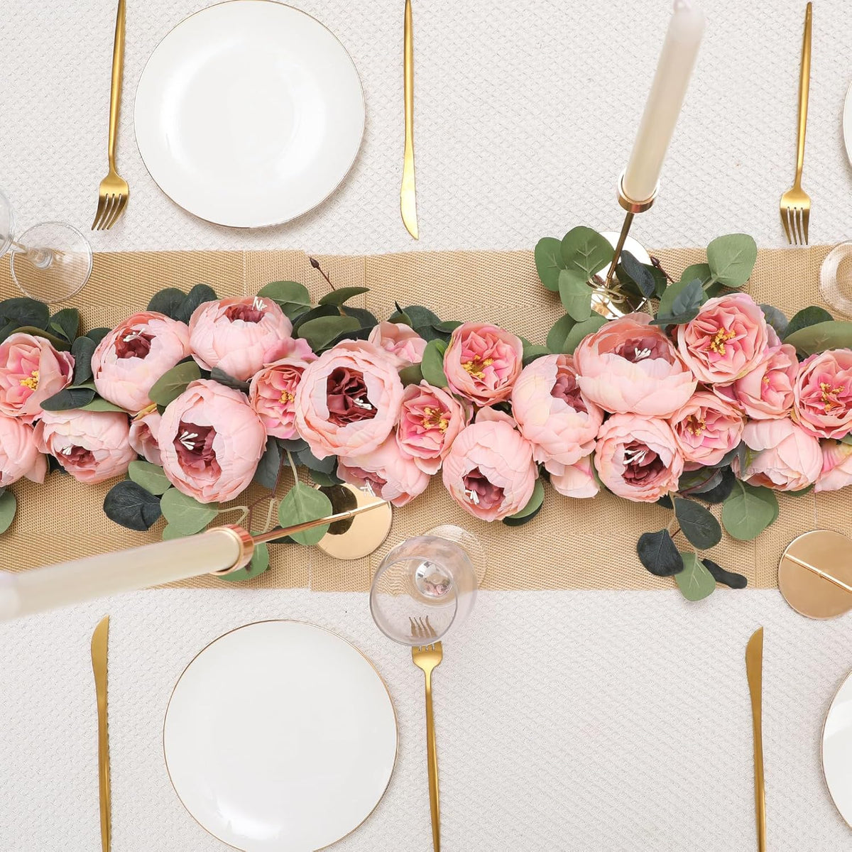 Floweroyal 2 Pack Artificial Flower Garlands 11.2FT Eucalyptus Garlands with Flowers 8 Head Peony