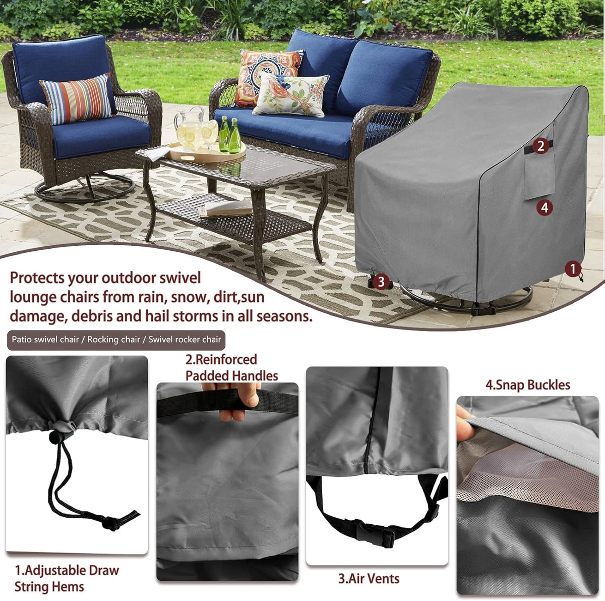 Outdoor Swivel Chair Cover 2 Pack,Outdoor Furniture Patio Chair Covers Waterproof Clearance,(35" W